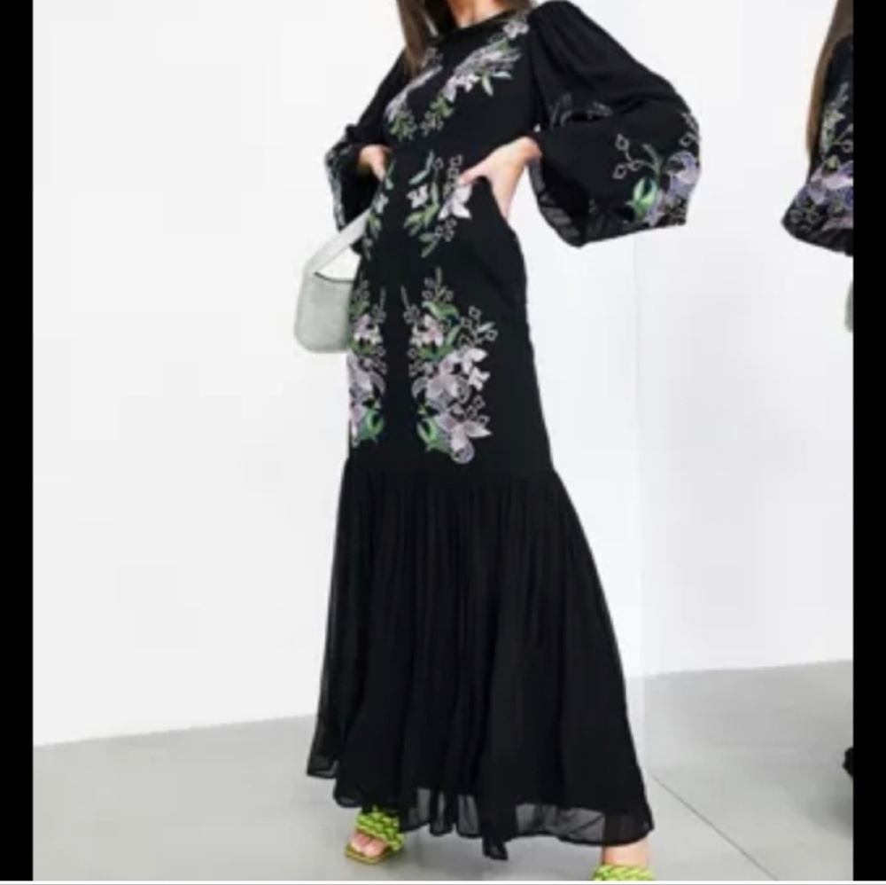 ASOS  Edition Black Tiered Maxi with Floral Embroidery